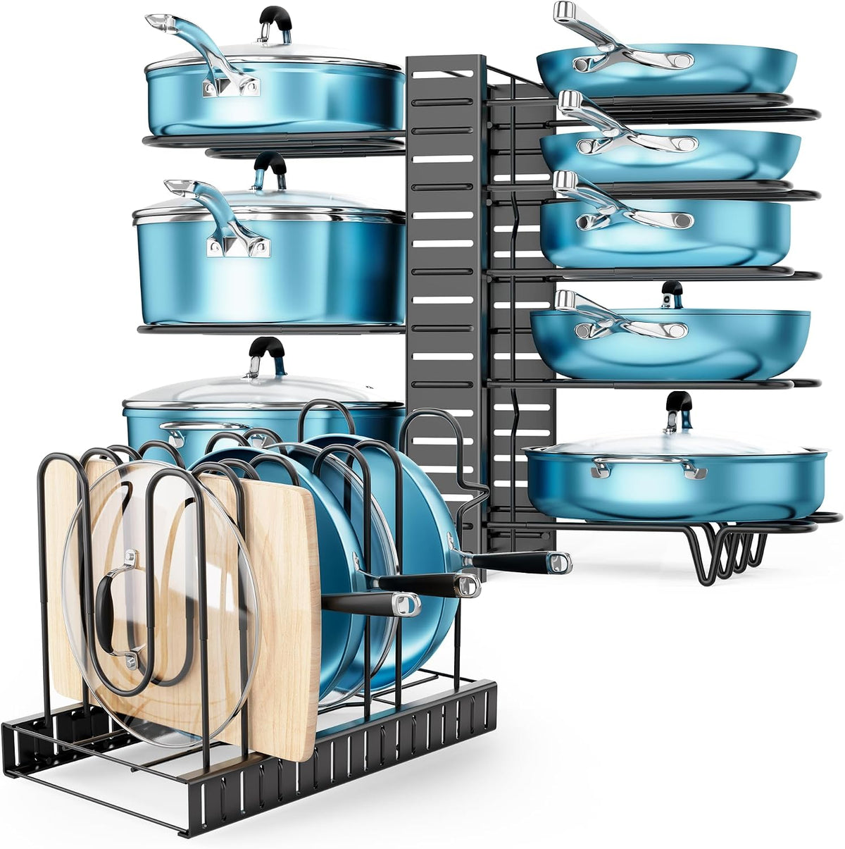 ORDORA Pots and Pans Organizer Under Cabinet 16.6", 8-Tier Adjustable Rack