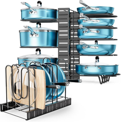 ORDORA Pots and Pans Organizer Under Cabinet 16.6", 8-Tier Adjustable Rack