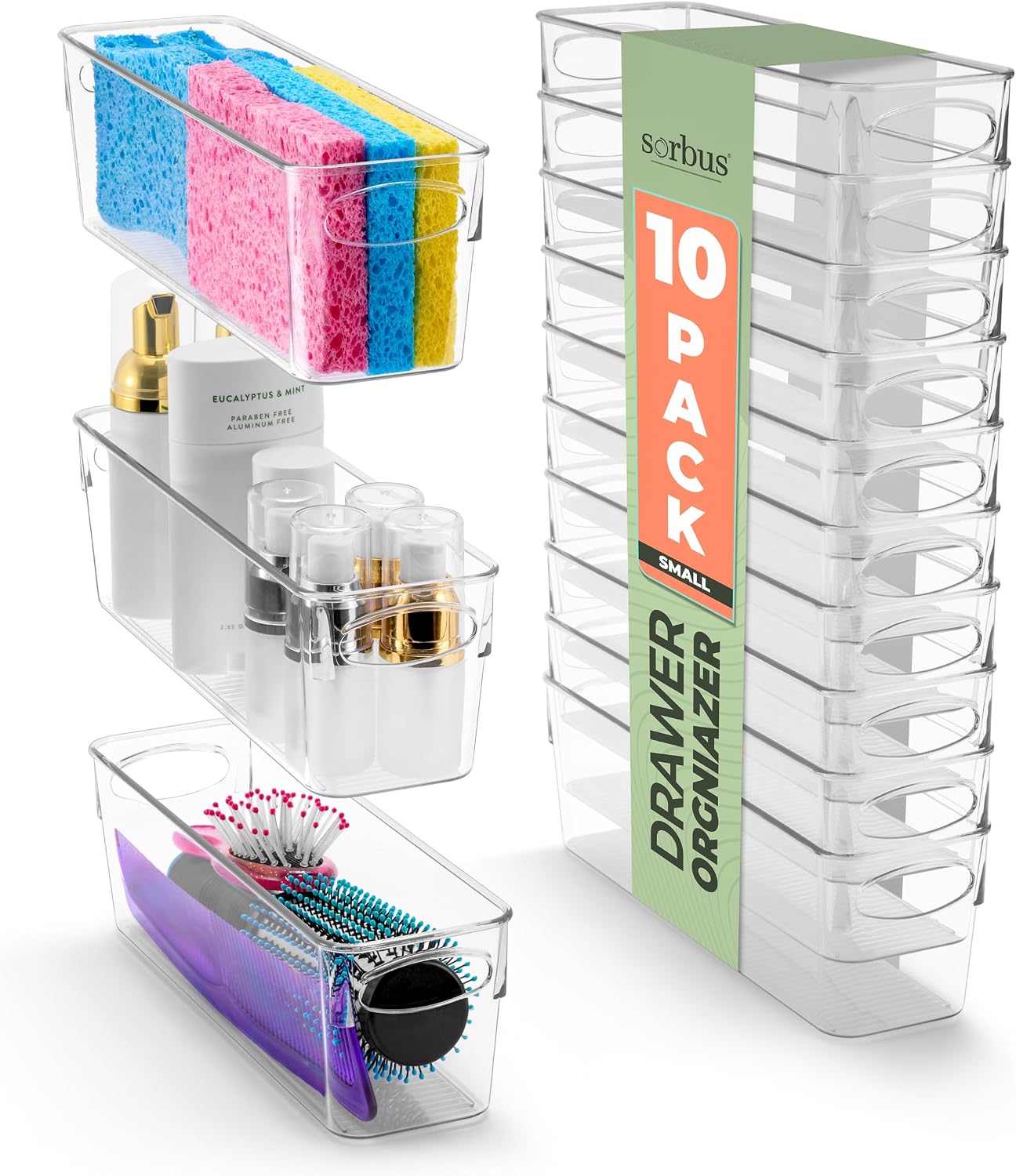 Sorbus XL Clear Plastic Storage Bins for Shelves, Clothes, with Handle - Clear Storage Bins, Drawer, Shelf, Closet, Pantry, Fridge, Freezer Organizer Bins, Closet Organizers and Storage (10 pack)