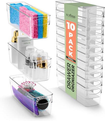 Sorbus XL Clear Plastic Storage Bins for Shelves, Clothes, with Handle - Clear Storage Bins, Drawer, Shelf, Closet, Pantry, Fridge, Freezer Organizer Bins, Closet Organizers and Storage (10 pack)