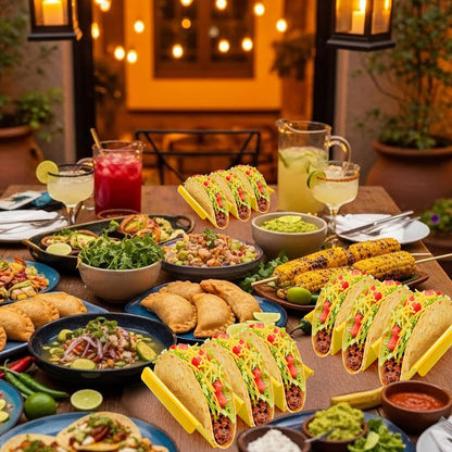 6 Pcs Taco Holder Stands Taco Tuesday Set, Holds Up to 3 Tacos, Premium PP Material Sturdy and Durable, Microwave or Dishwasher Top Rack (Yellow)