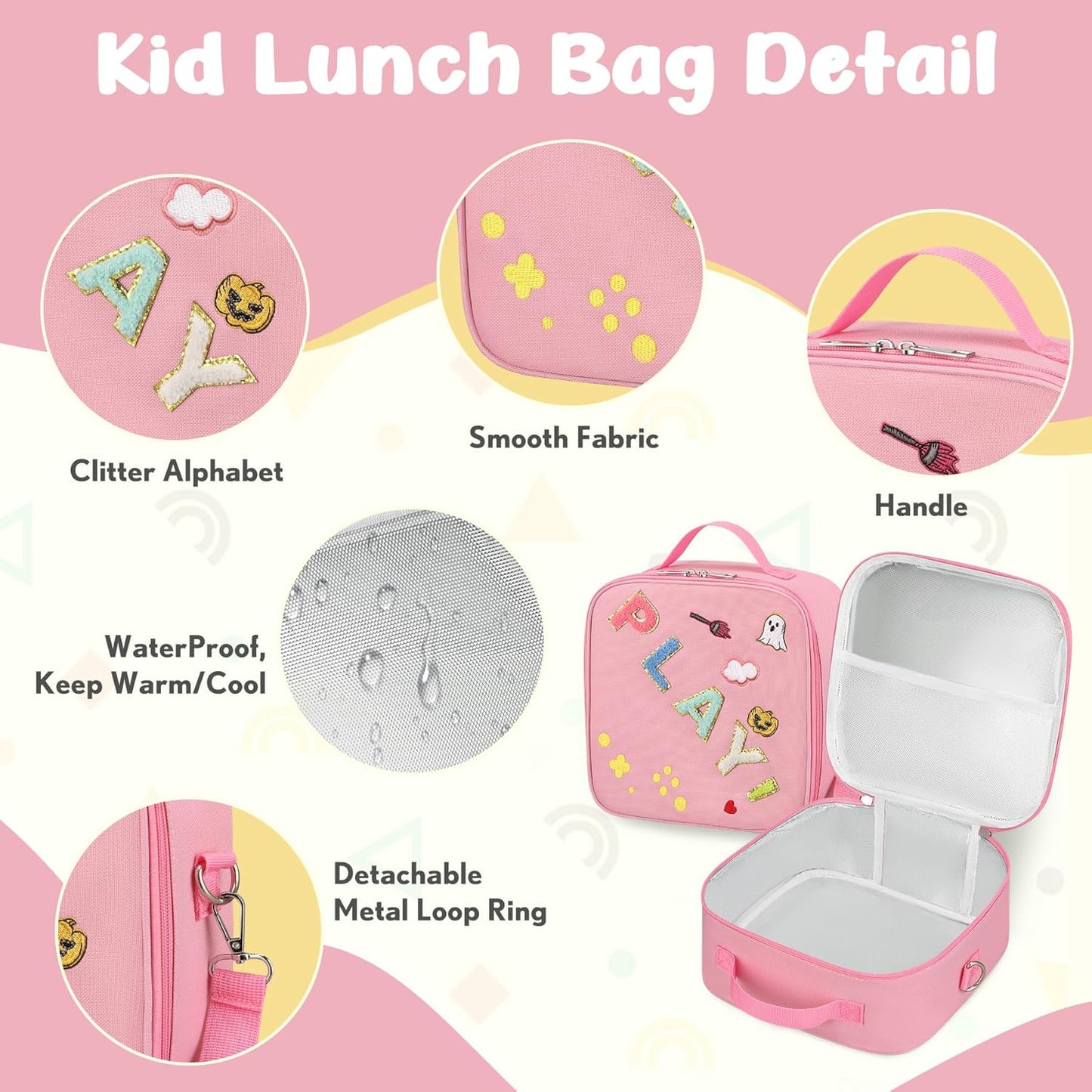 Kids Bento Lunch Box with Thermo, Include 9oz Soup Thermo, Kids Leakproof Lunch Box with 4 Compartment, Insulated Lunch Bag for Girls Boys to School Travel