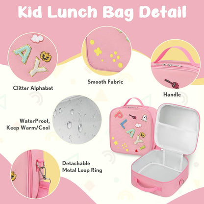 Kids Bento Lunch Box with Thermo, Include 9oz Soup Thermo, Kids Leakproof Lunch Box with 4 Compartment, Insulated Lunch Bag for Girls Boys to School Travel