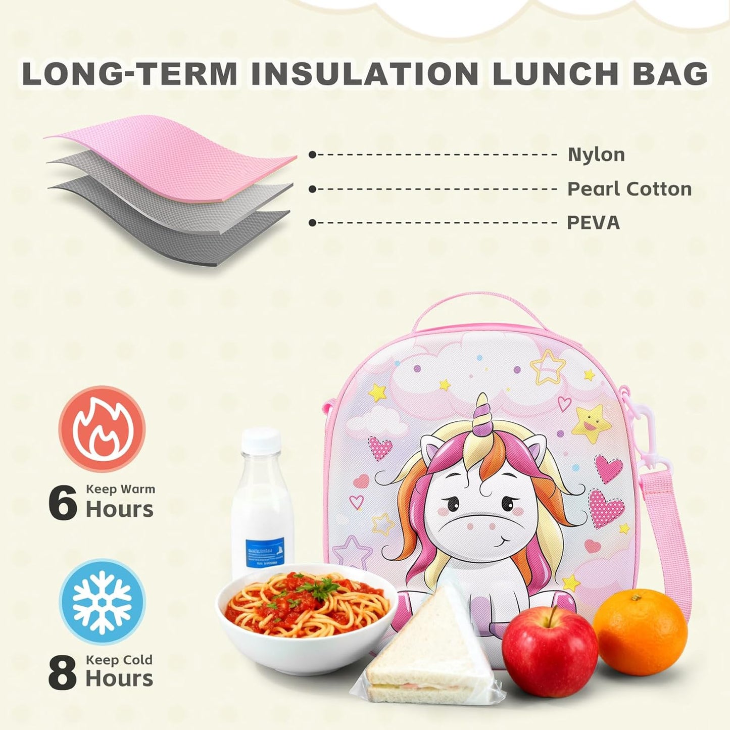 Kids Lunch Box for Kids Insulated Reusable Lunch Bag Tote Durable Children Leak-proof Lunchbox with Adjustable Shoulder Strap for School Daycare Travel Picnic (Navy - 3D Dinosaur)