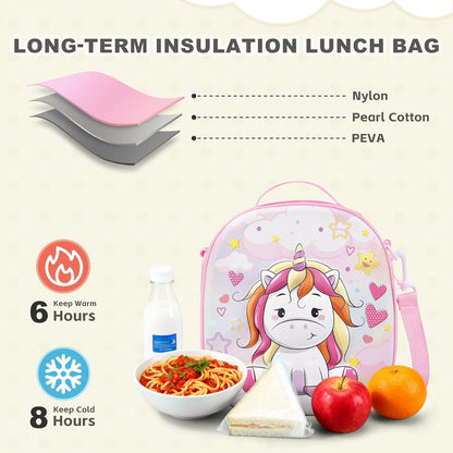 Kids Lunch Box for Kids Insulated Reusable Lunch Bag Tote Durable Children Leak-proof Lunchbox with Adjustable Shoulder Strap for School Daycare Travel Picnic (Navy - 3D Dinosaur)