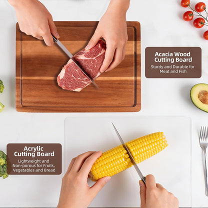 Checkered Cutting Board Set for Kitchen - 3 PCS Solid Wood End Grain Checkerboard Chopping Board with Holder & Juice Groove, Wooden Cutting Boards for Meat, Vegetables, Fruits (S, M, L)