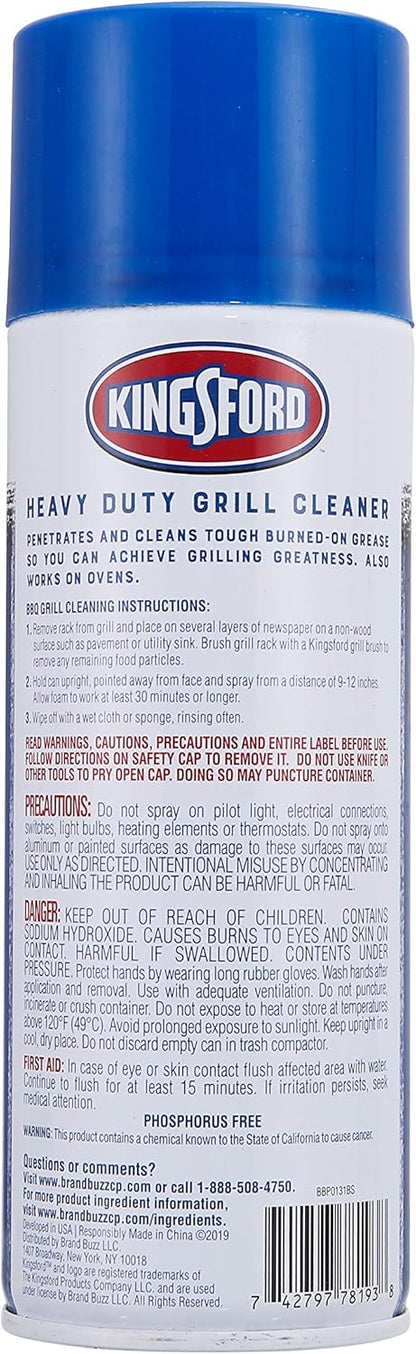 Kingsford Heavy Duty Foaming Grill Cleaner Spray, BBQ Degreaser for Charcoal & Gas Grills, Cuts Grease, Burnt-On Food & Grime, Easy Spray-On Foam for Grill Grates & Surfaces, Aerosol Can, 19 Oz