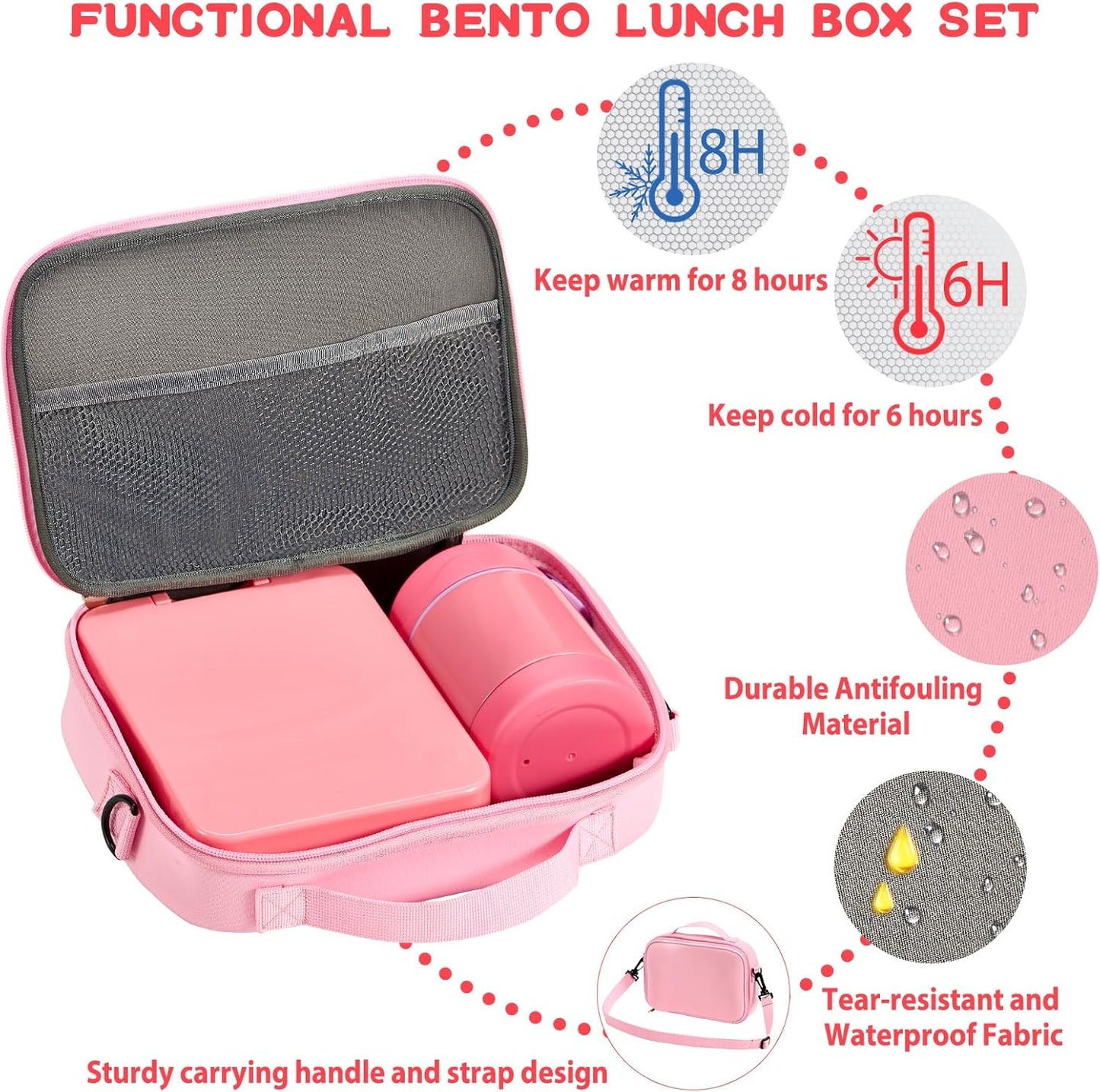 Bento Lunch Box Set for Kids with 10oz Soup Thermo, Leak-Proof Lunch Containers with 4 Compartment, Kids Thermo Hot Food Jar and Insulated Lunch Bag for Kid to School,BPA-Free(Dragon)
