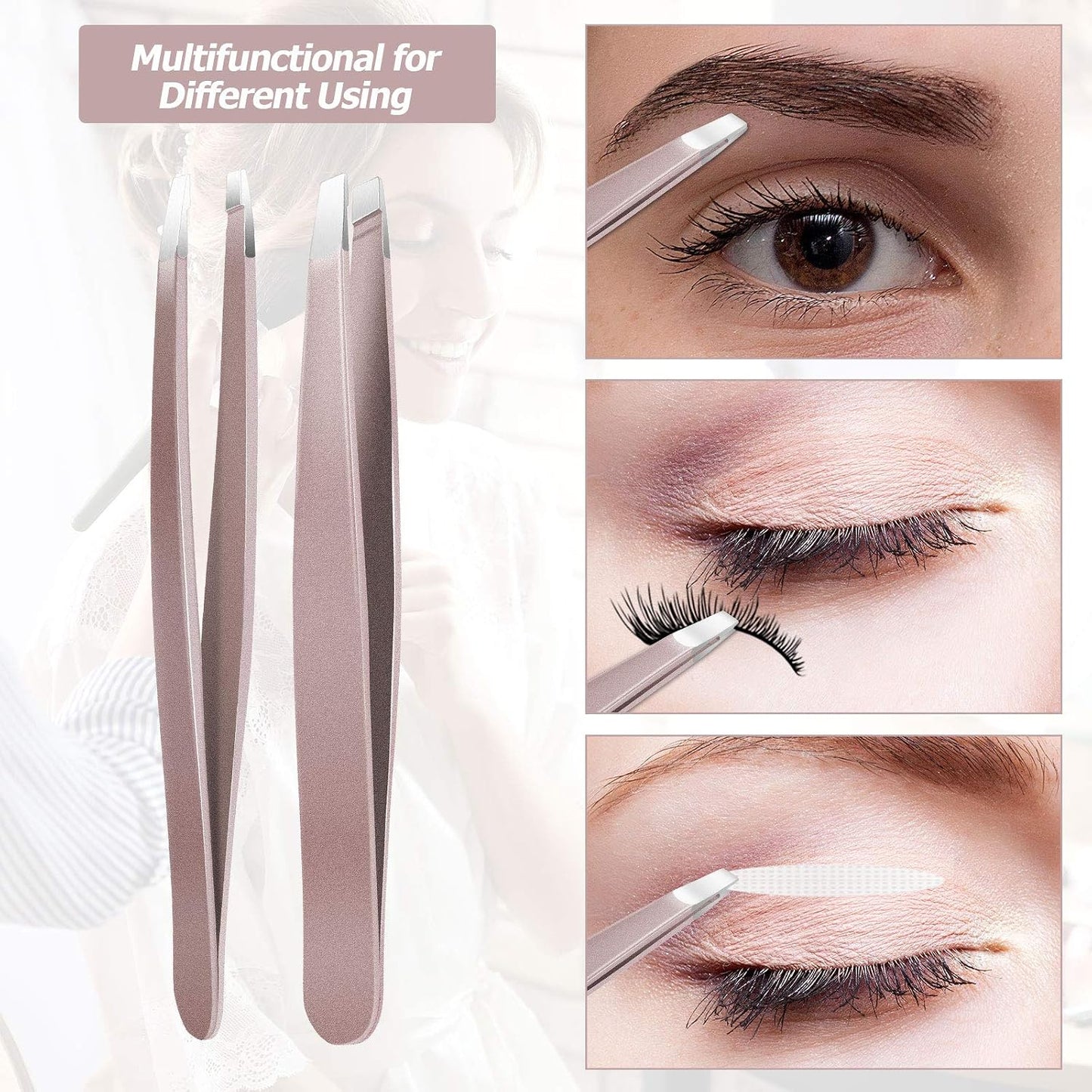 Mudder 12 Pcs Eyebrow Tweezers Set for Facial Hair Stainless Steel Slanted Tip Tweezers in Bulk for Men and Women(Silver)