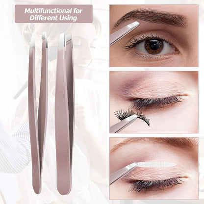 Mudder 12 Pcs Eyebrow Tweezers Set for Facial Hair Stainless Steel Slanted Tip Tweezers in Bulk for Men and Women(Silver)