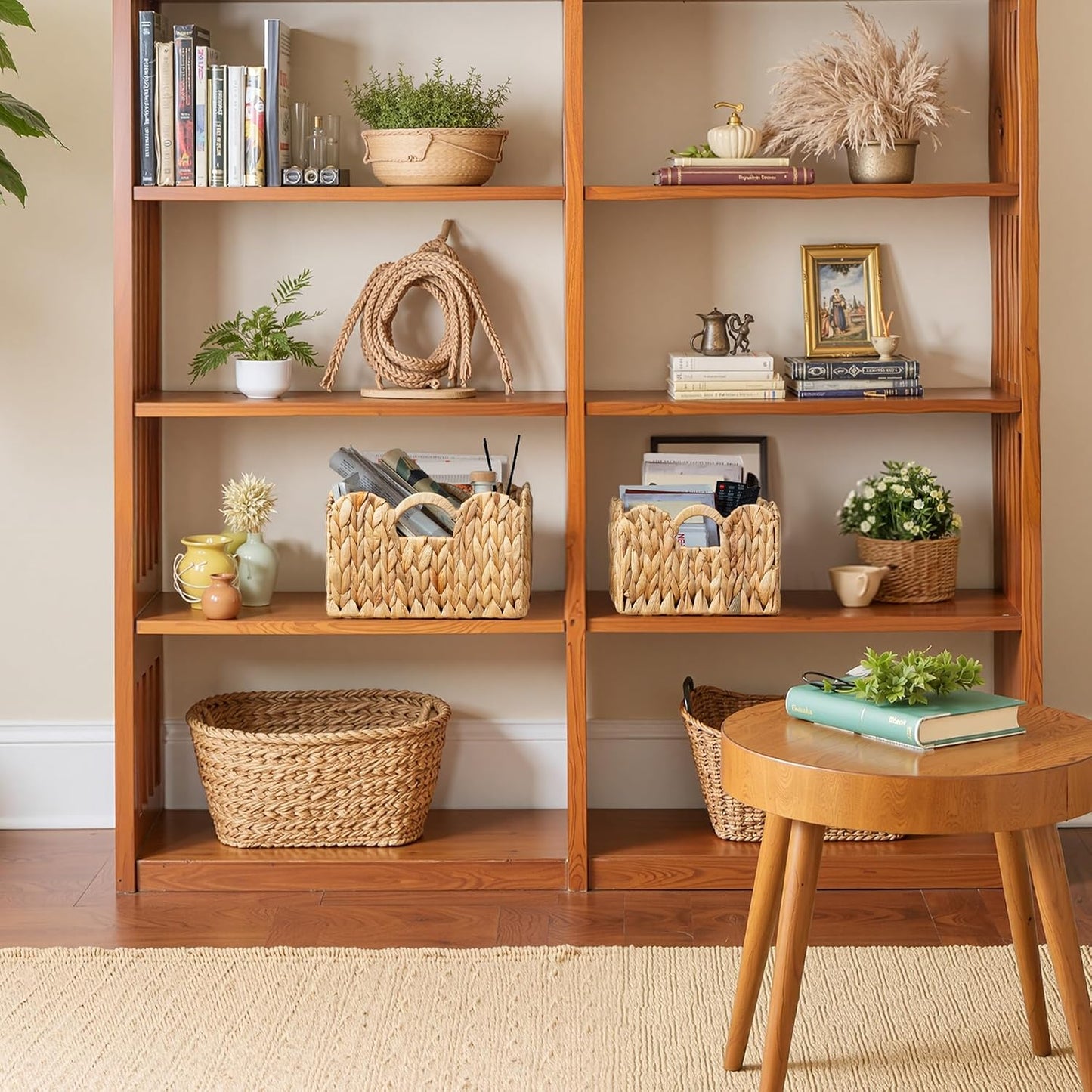 GRANNY SAYS Wicker Storage Baskets for Shelves, Water Hyacinth Basket with Scalloped Edge, Storage Wicker Baskets for Pantry, Large, 2-Pack
