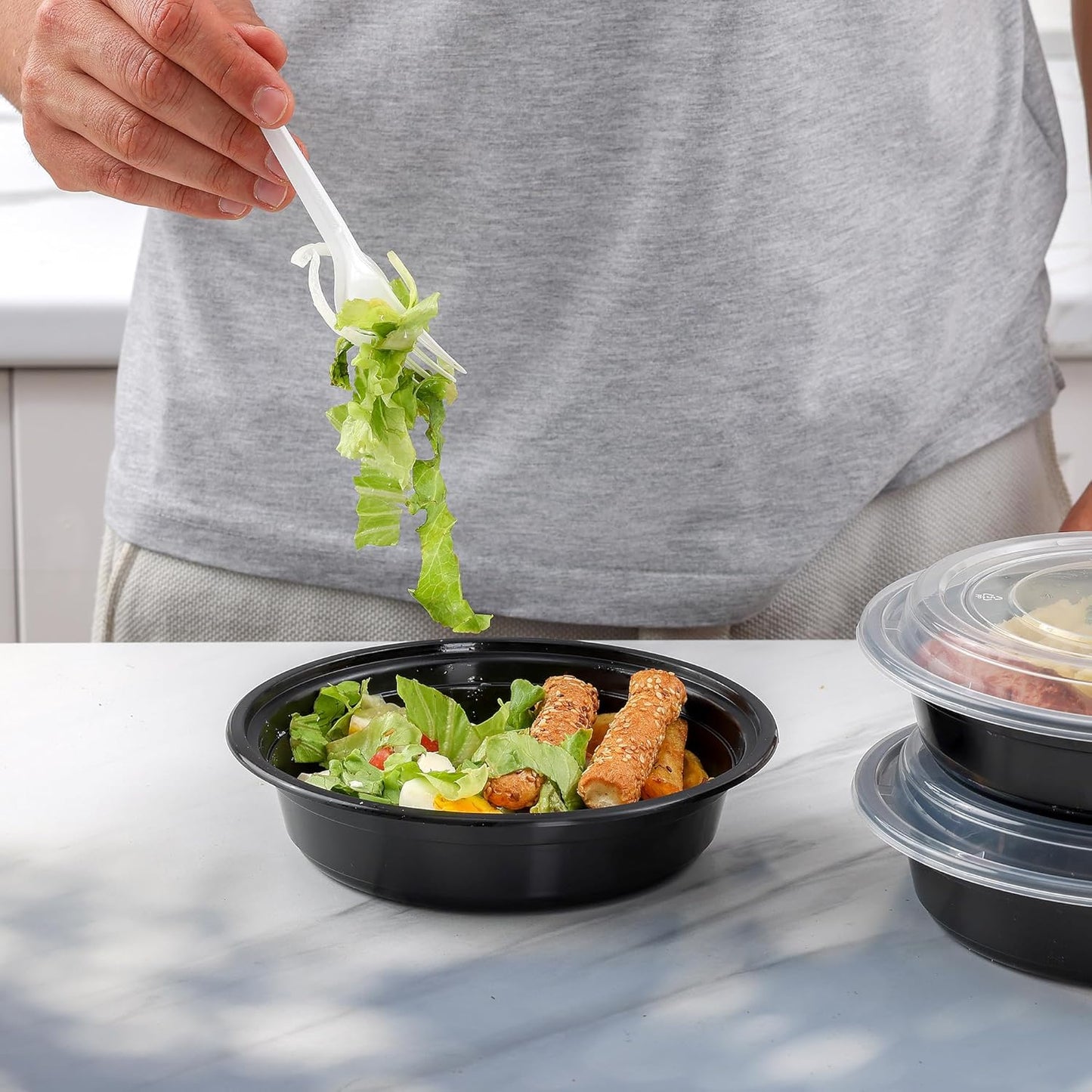 GUSTO [24 oz - 50 Count 3-Compartment Meal Prep Containers with Lids – Reusable, Microwaveable, Dishwasher & Freezer Safe, BPA-Free Food Storage Boxes for Portion Control (Formerly Comfy Package)