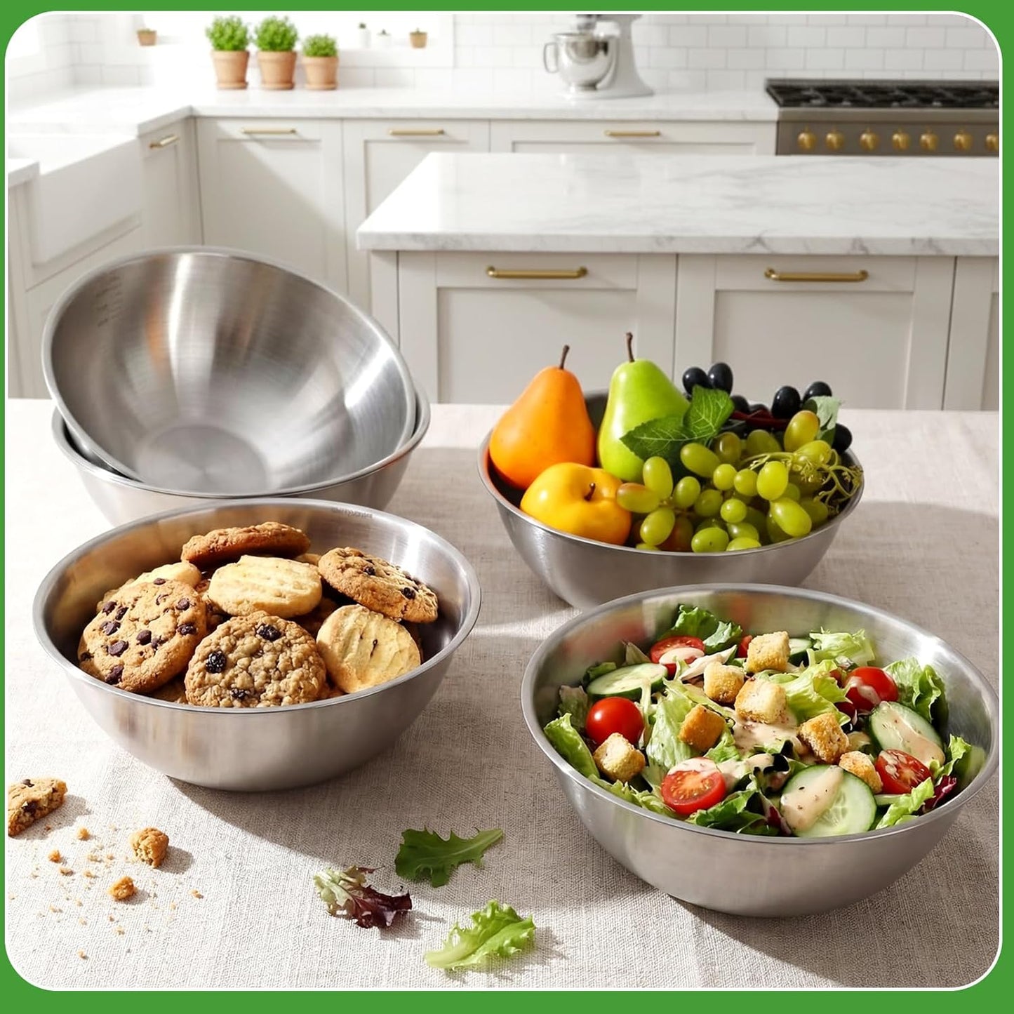 Honeydak 12 Pcs 304 Stainless Steel Mixing Bowls with Graduations, Salad Bowls Metal Serving Reusable Baking Food Storage Containers for Baking, Cooking, Salads, Soups, Ice Cream, Noodles (40 oz)