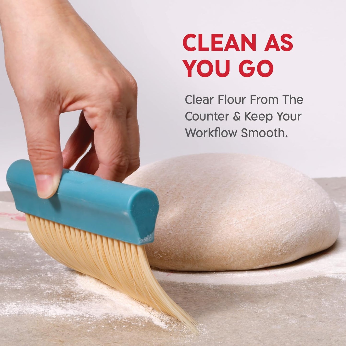 KneadAce Dough Scraper & Baker’s Brush Set. Stainless Steel Bench Scraper & Flour Cleaning Brush. Kitchen Tool for Pastry, Sourdough and Baking Prep Bread Dough Cutter, Gift For Bakers (White/Red)