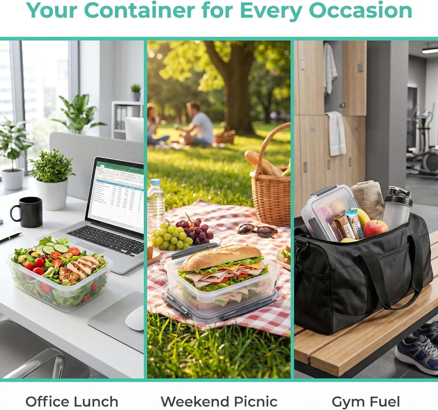 YORY 9 cup Plastic Food Storage Containers with Lids Nestable Freezer Dishwasher Safe Rectangle Meal Prep Container Set,5-Pack