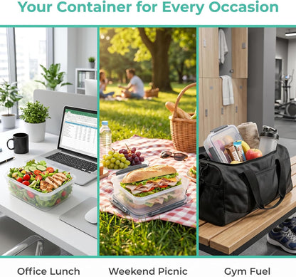 YORY 9 cup Plastic Food Storage Containers with Lids Nestable Freezer Dishwasher Safe Rectangle Meal Prep Container Set,5-Pack