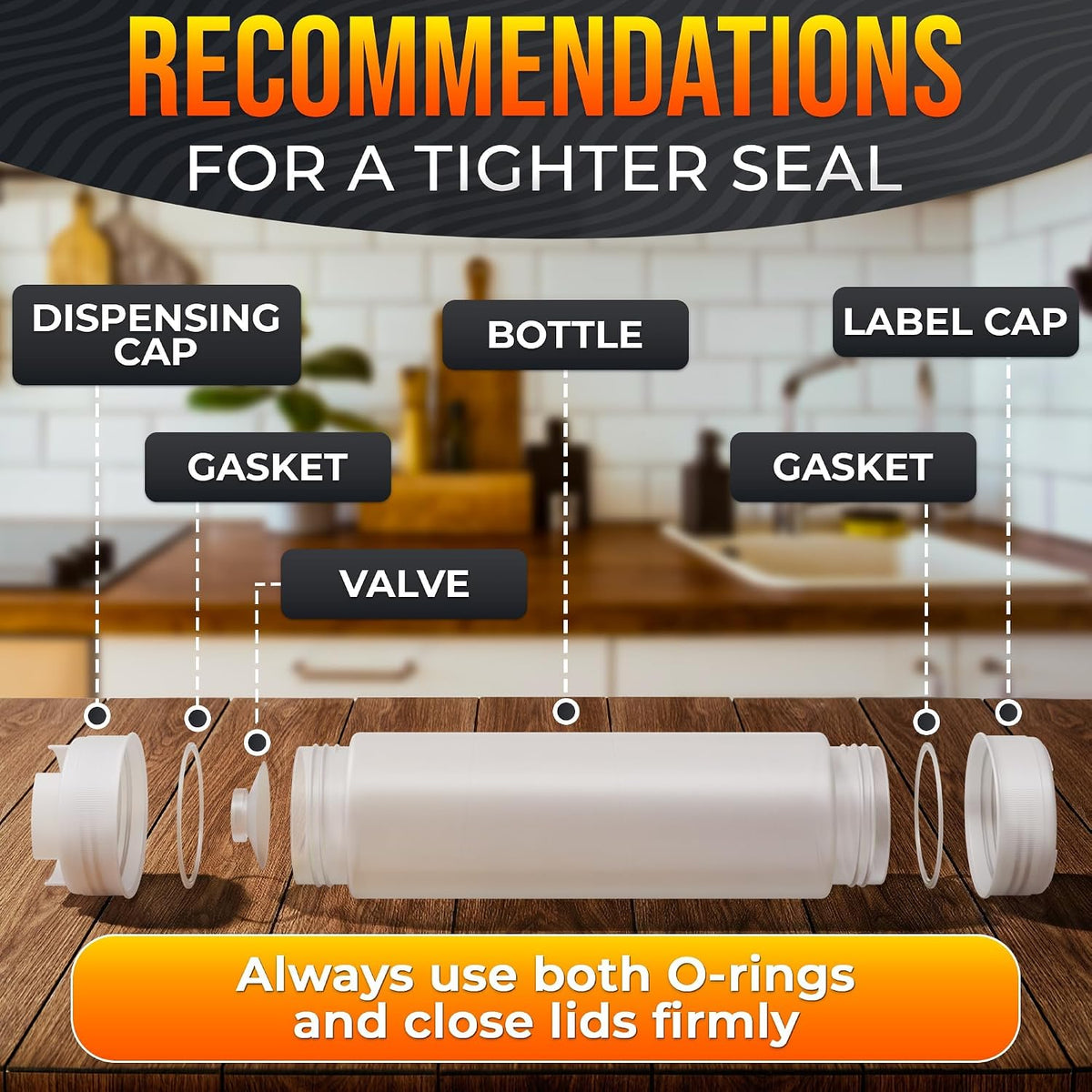 3 Pcs Condiment Squeeze Bottles, Flexible, Self-Closing (Clear)