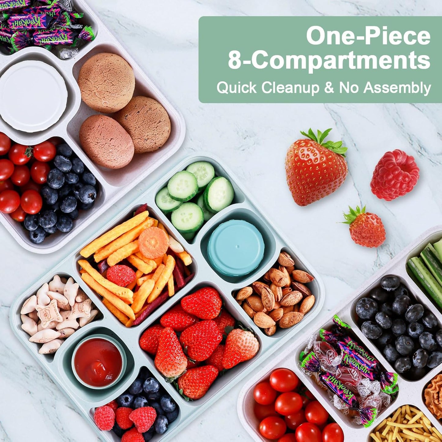 Large Snackle Box Container with 2 Sauce Cups, 8-Compartment Divided Serving Tray with Lid & Handle, Portable Snack Tray for Travel Picnic, Leak-Proof, Dishwasher Safe, BPA-Free