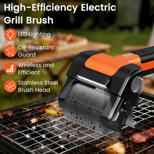 Electric Grill Brush, 950 RPM Cordless Electric BBQ Grill Cleaner with 4500mAh Battery, LED Light, 304 Stainless Steel Brush Head, No Preheating Grill, Heavy Duty Grill Clean Tool for Outdoor Grill