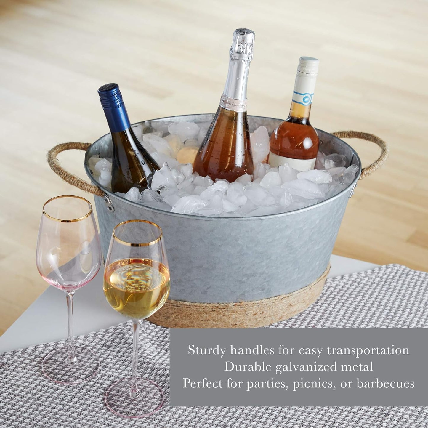 Twine Cheers Beverage Tub, Galvanized Tubs for Entertaining, Drink Buckets for Parties, Large Ice Tub and Gift Basket, Beer Buckets, Cream, 6.3 Gallons Set of 1