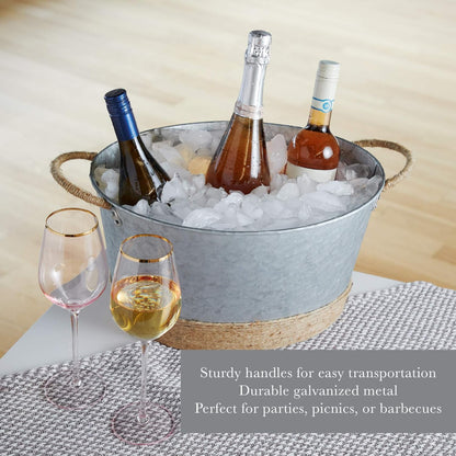 Twine Cheers Beverage Tub, Galvanized Tubs for Entertaining, Drink Buckets for Parties, Large Ice Tub and Gift Basket, Beer Buckets, Cream, 6.3 Gallons Set of 1