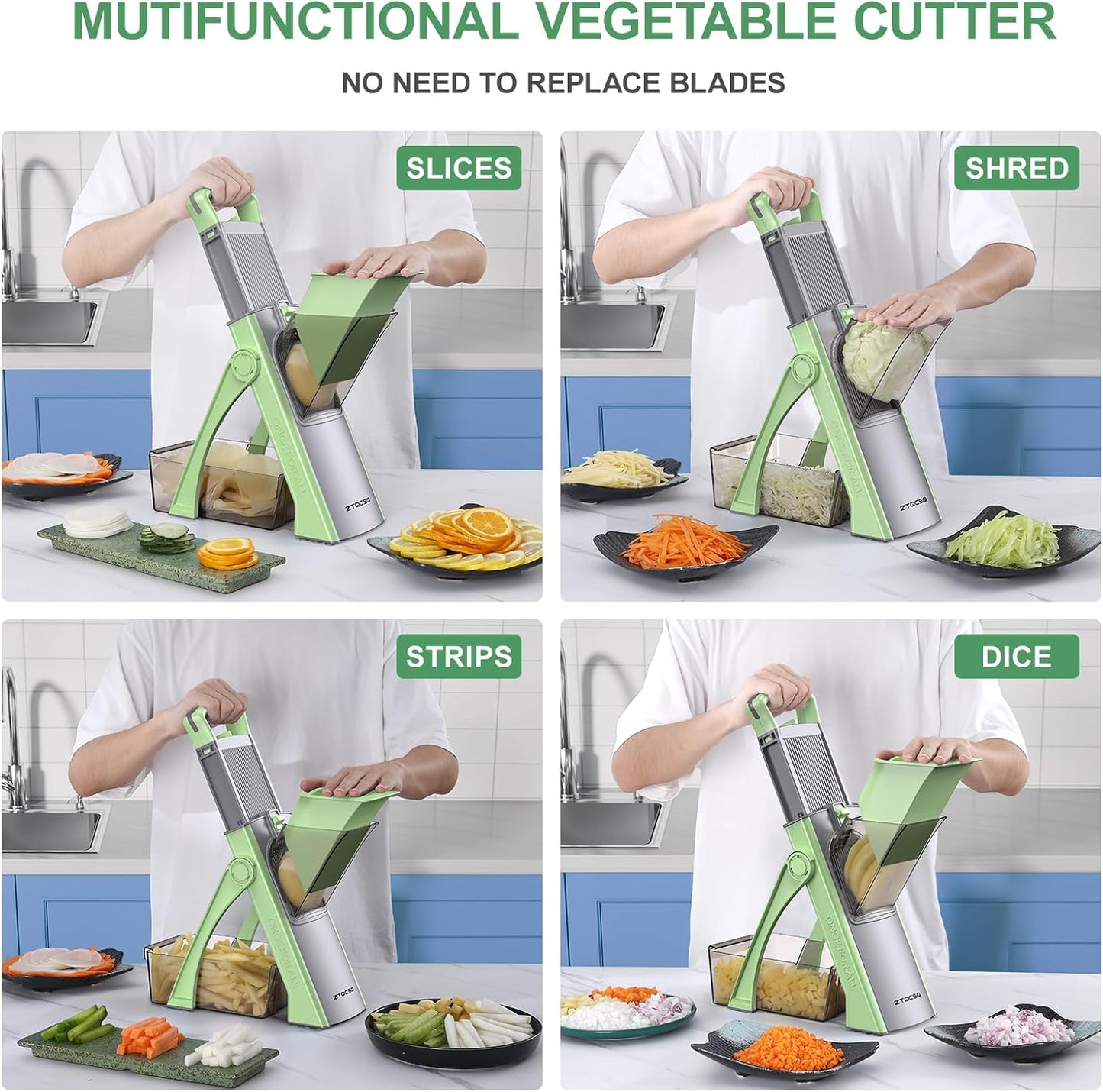 [All in 1] Upgraded Version Safe Mandoline Slicer for Kitchen, Adjustable Thickness. Veggie Slicer, Rapid Prep Mandoline, Detachable Blade, Cleaning Brush/Paring Knife (Black Knight)
