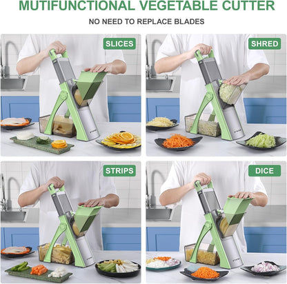 [All in 1] Upgraded Version Safe Mandoline Slicer for Kitchen, Adjustable Thickness. Veggie Slicer, Rapid Prep Mandoline, Detachable Blade, Cleaning Brush/Paring Knife (Black Knight)