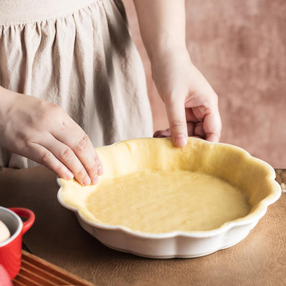 Deep Dish Pie Pan with Lid, 11 inch Ceramic Pie Dish, Round Baking Dish for Apple, Quiche, Pot Pies, Tart, etc, Microwave, Dishwasher, and Oven Safe