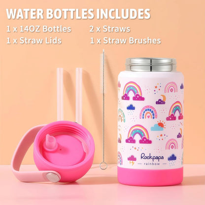 rockpapa Kids Lunch Box Set with 14oz Insulated Water Bottle & Lunch Bag, Leakproof 5.5 Cups Bento Box for School & Children, BPA-Free, Microwave Safe for Boys Girls (Grey Constr Turcks)