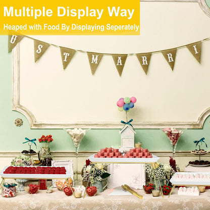 ECOIOU Extra Large 3 Tier Serving Tray, 24 x22 x 9.8 Inch Melamine Tiered Tray Stand and Platters for Party Buffet Entertaining, White and Gold