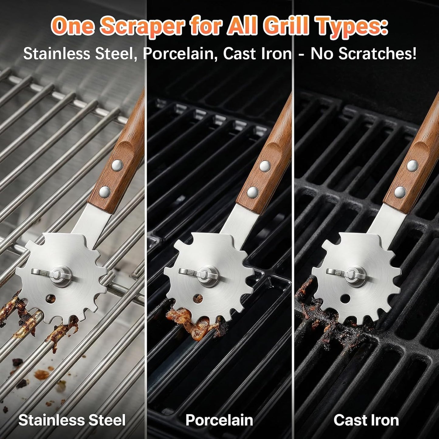 Grill Scraper with Adjustable Blade, 13 Notches Universal Bristle Free Grill Brush for Hot & Cold Grill Grates, Heavy Duty Stainless Steel Grill Cleaning Tool for Gas Charcoal Electric Grills