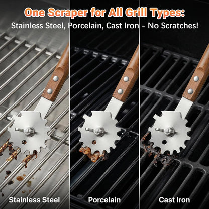 Grill Scraper with Adjustable Blade, 13 Notches Universal Bristle Free Grill Brush for Hot & Cold Grill Grates, Heavy Duty Stainless Steel Grill Cleaning Tool for Gas Charcoal Electric Grills