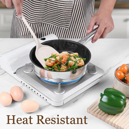 LIANYU Non-Toxic Silicone Kitchen Utensils Set, 8 Piece Non-Scratch Cooking Spoons & Spatulas, Stainless Steel Core, Heat Resistant & Dishwasher Safe, Khaki