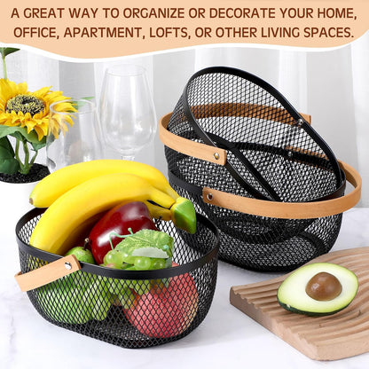 Maxcheck 4 Pcs Oval Metal Wire Storage Basket with Handle for Gathering Vegetables Multi Functional Mesh Basket for Kitchen Bathroom Picnic Home, 10.24 x 7.68 Inch(White)