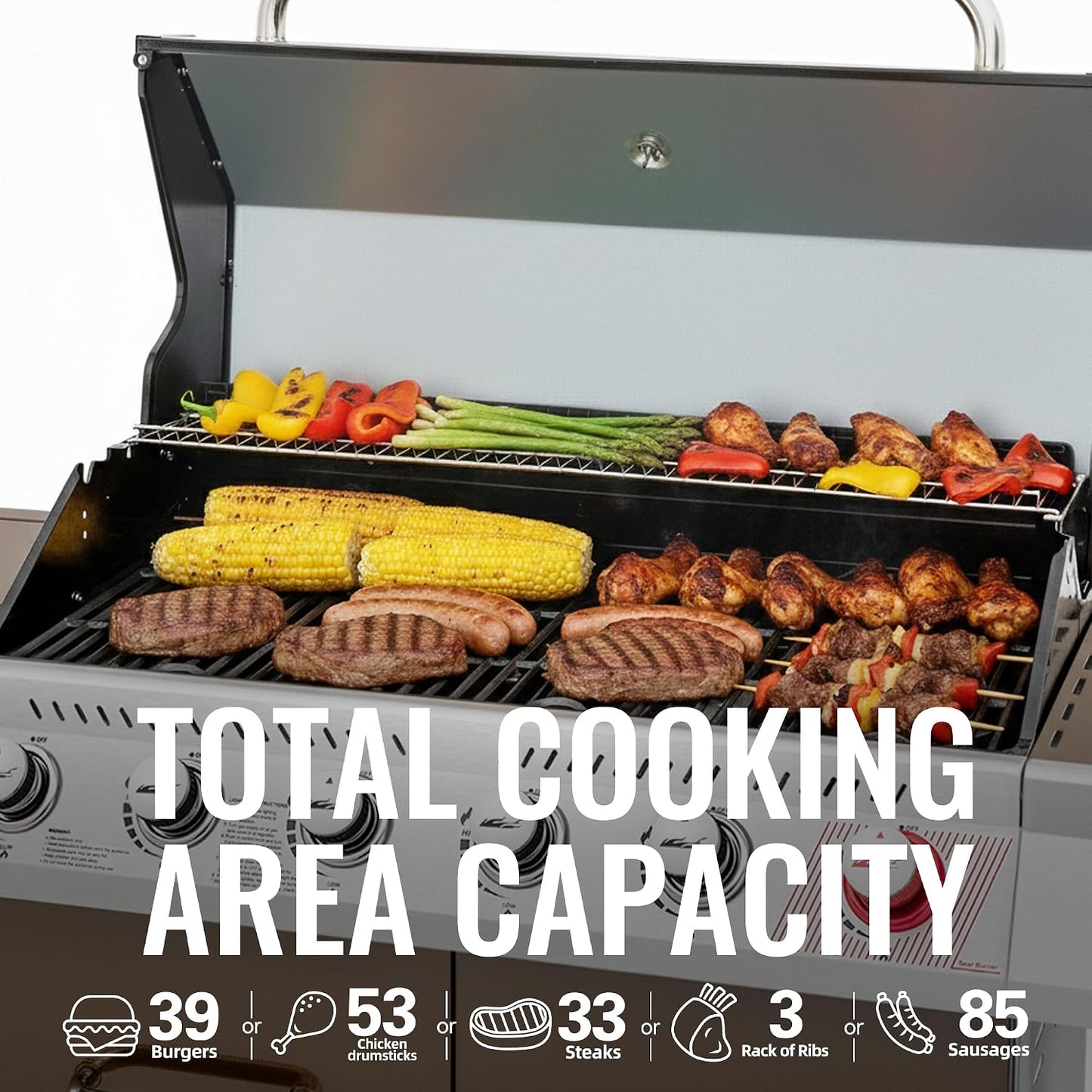 Royal Gourmet GA6402S 6-Burner Propane Gas Grill with Side Burner and Warming Rack, 74,000 BTUs, Cabinet Style Outdoor BBQ Grill for Barbecue Grilling & Backyard Cooking, Silver