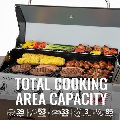 Royal Gourmet GA6402S 6-Burner Propane Gas Grill with Side Burner and Warming Rack, 74,000 BTUs, Cabinet Style Outdoor BBQ Grill for Barbecue Grilling & Backyard Cooking, Silver