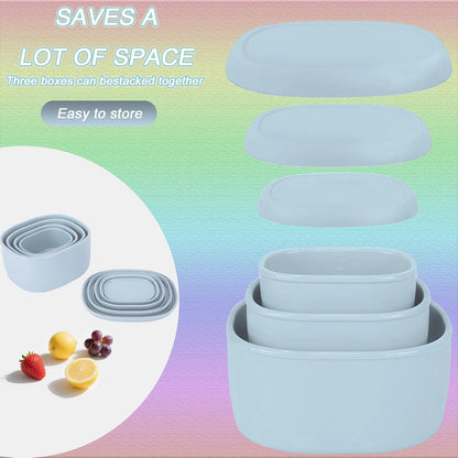Reusable Nesting Silicone Food Storage Containers, Set of 3 Lunch Box Bento with Lids, Airtight Snack Container, BPA Free, Dishwasher Microwave Oven Freezer Safe (6.7oz, 10oz, 20oz) (Royal Blue)