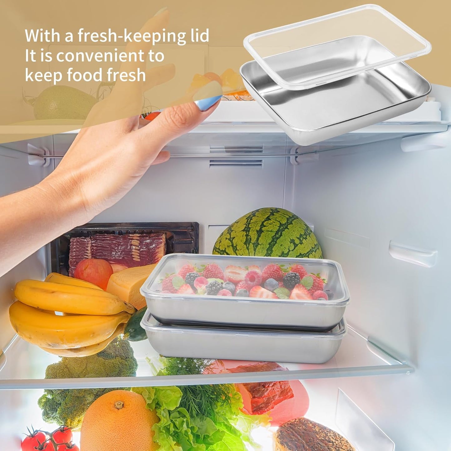 3 Set Stainless Steel Breading Trays Set with Lids,Large Breading Pans with Tong for Dredging Chicken Breasts Marinating Meat (10 x 7.8 x 1.9 inch)