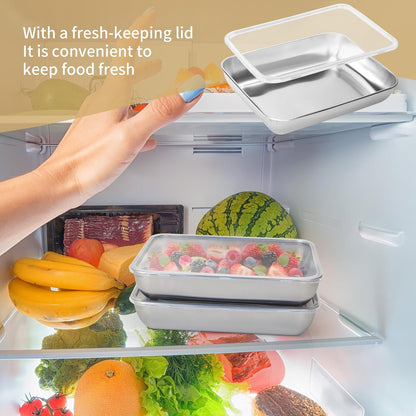 3 Set Stainless Steel Breading Trays Set with Lids,Large Breading Pans with Tong for Dredging Chicken Breasts Marinating Meat (10 x 7.8 x 1.9 inch)