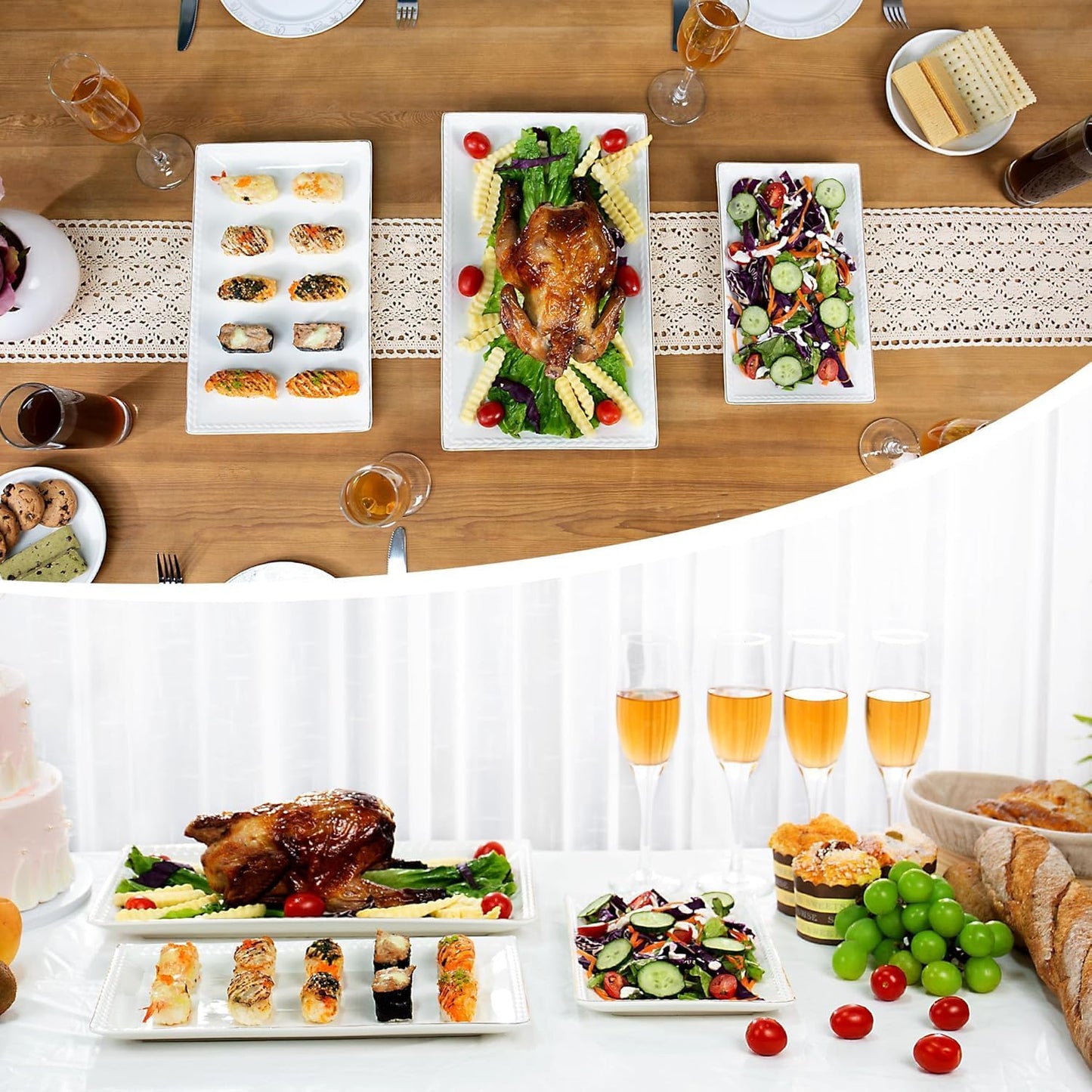 Kassel Ceramic Serving Platter Set | 14”/12”/10” Oval Serving Trays for Entertaining at Parties and Weddings | Oven Safe Large Serving Trays for Tacos, Steak, and Cake