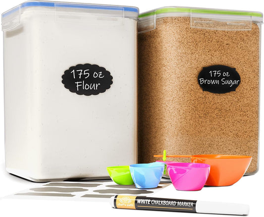 Chef's Path Extra Large Airtight Food Storage Containers with Lids, Pack of 2, 6.5L, 220Oz, Airtight Kitchen and Pantry Bulk Canisters for Flour, Sugar, Rice, and Baking Supplies - Transparent