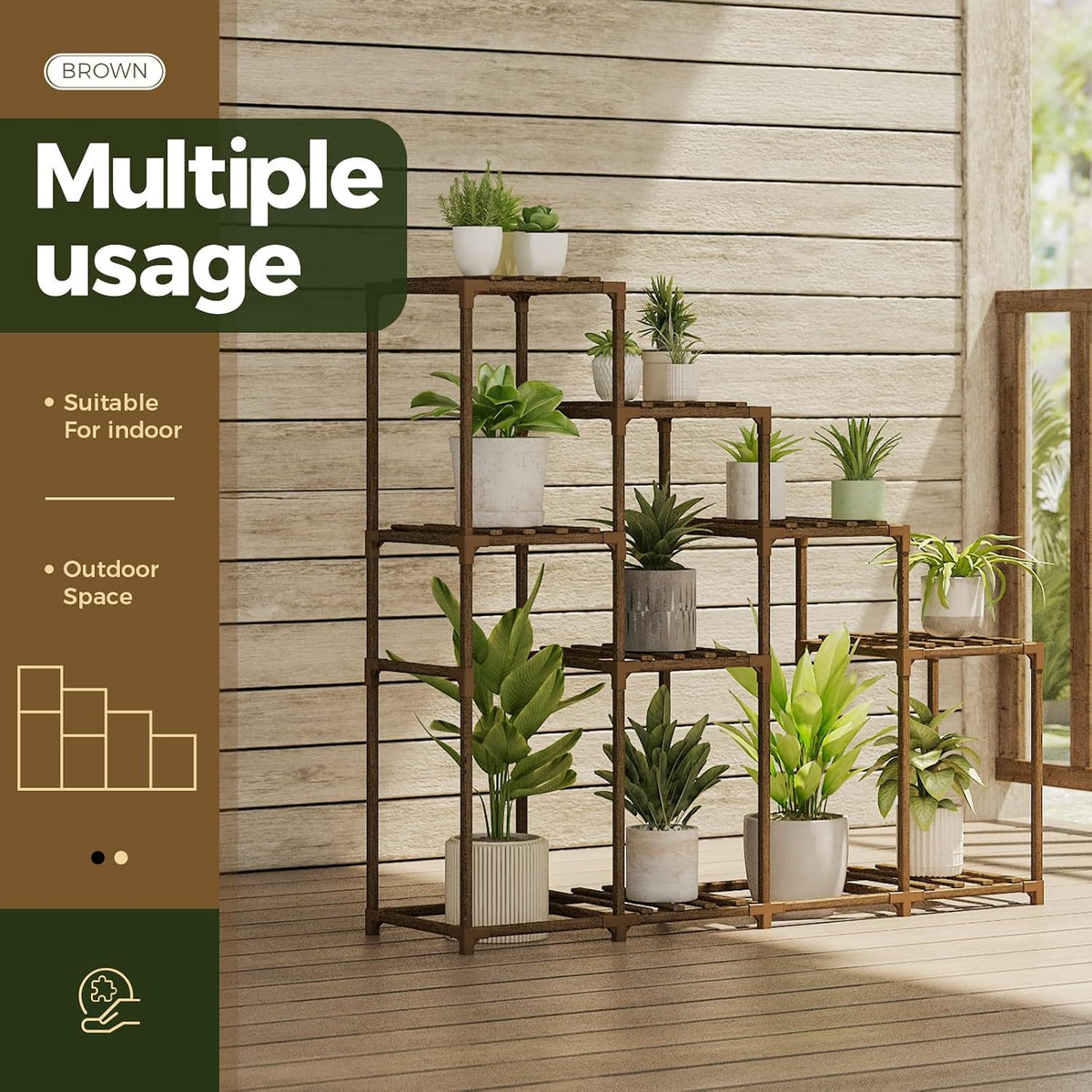 Bamworld Plant Stand Indoor Plant Shelf Outdoor Wood Plant Rack