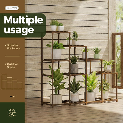 Bamworld Plant Stand Indoor Plant Shelf Outdoor Wood Plant Rack