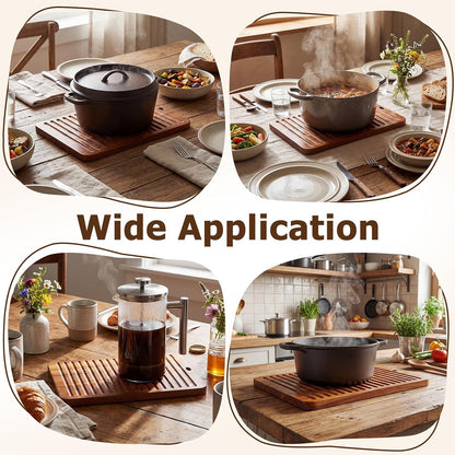 12 x 9 Inches Acacia Wood Trivet Mat Thicken Wooden Hot Pads Trivets Heat Resistant Non Slip Pads for Table Countertop Hot Dishes Holder Pot Bowl Teapot Kitchen Counter Protector
