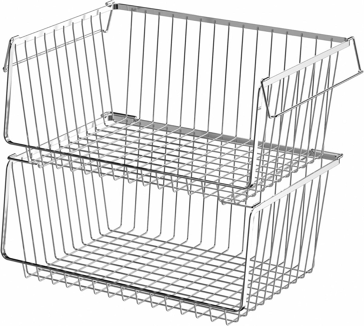 Wire Storage Basket Stackable Organizer Storage Baskets Bins Sturdy Metal Organization with Handles for Pantry, Kitchen, Closets, Bathroom, Cabinets, Kitchen, Set of 3