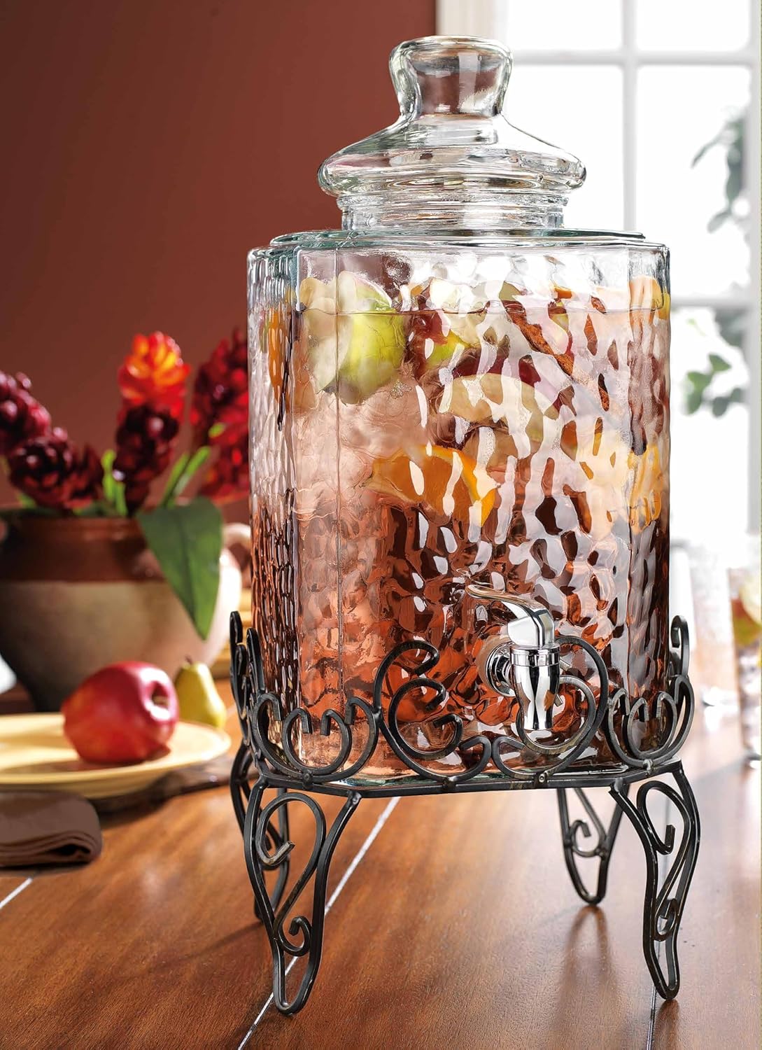 2 PACK 1.5 Gallon Drink dispenser, Glass Beverage Dispenser With Elegant Stand Stand, Drink Dispensers for Parties With Spigot 100% Leakproof. Perfect For Parties And Daily Use