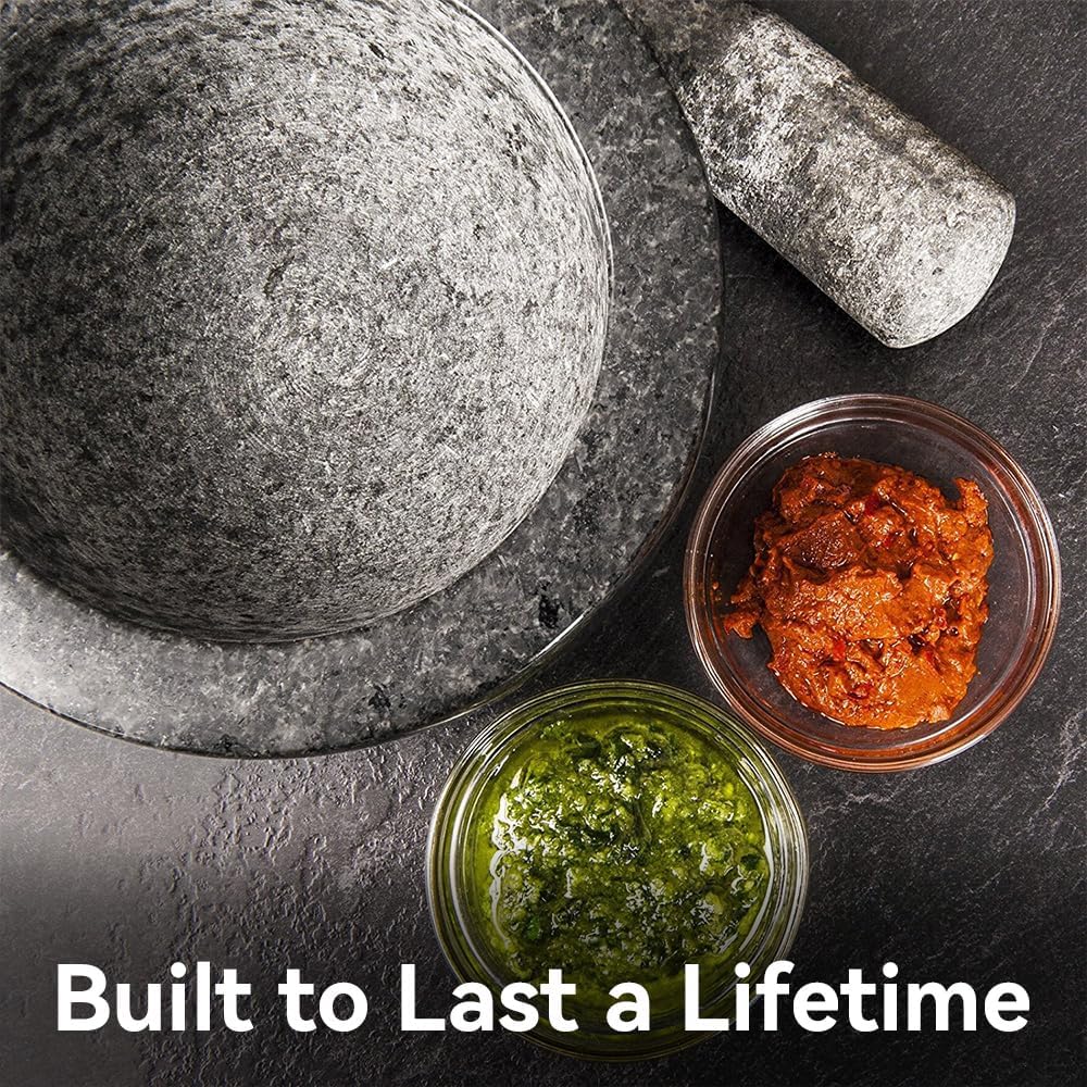 Kota Japan Large Black Granite Mortar & Pestle Natural Stone Grinder for Spices, Seasonings, Pastes, Pestos and Guacamole