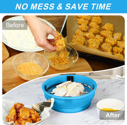 FJNATINH Collapsible Batter Bowl - Mess Free Better Breader Shaker Bowl with Lid Breading Shaker Container for Fried Fish, Fried Chicken, Onion Rings & More,No Leak,Easy to Store,Light Blue