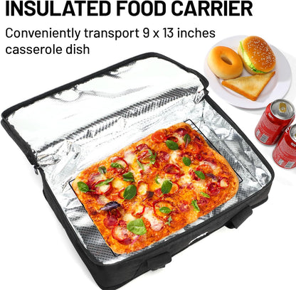 MIER Insulated Casserole Carrier for Hot or Cold Food Thermal Food Carrier Bag for Lasagna Potluck Parties Picnic Cookouts, Fits 9"x13" Baking Dish/Foil Pan, Red
