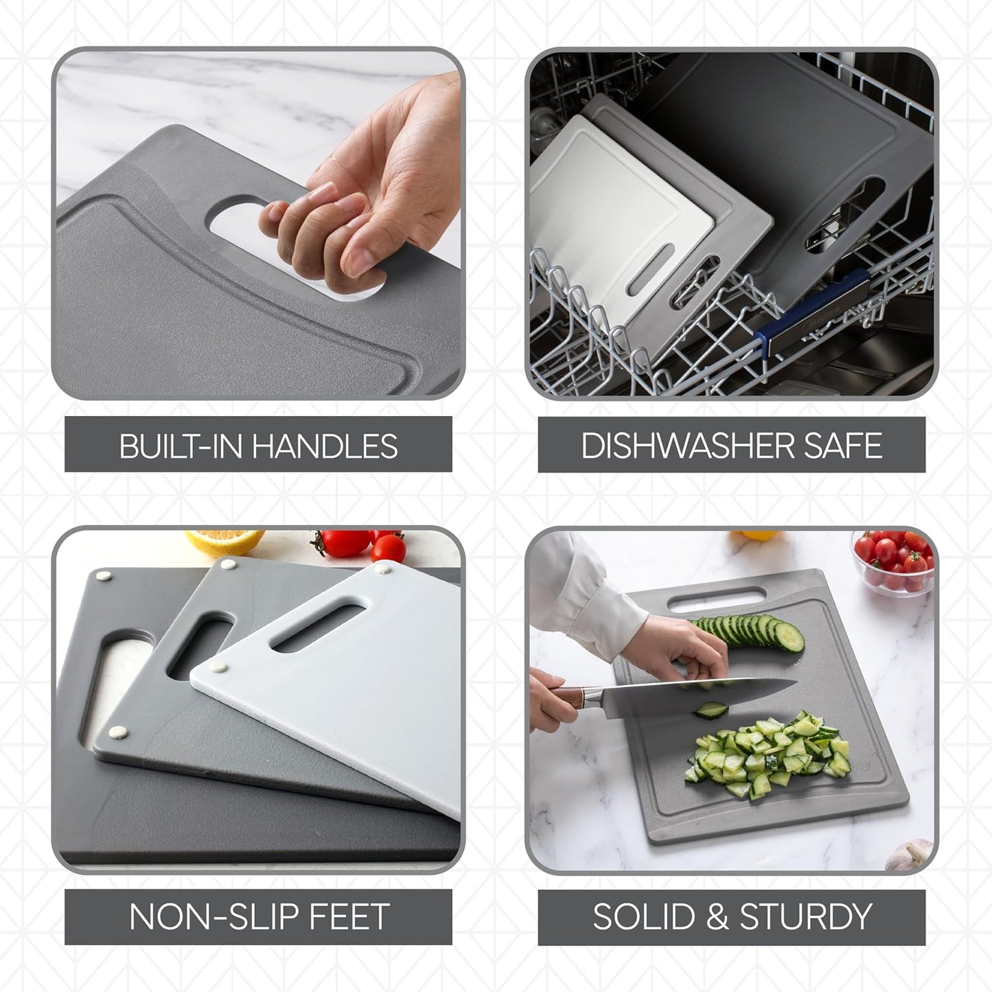 COOK WITH COLOR Non-Slip Cutting Board Set – Kitchen Essentials with Easy Grip Handle for Meat, Veggies, and Fruits, 3 Cutting Boards, Speckled White